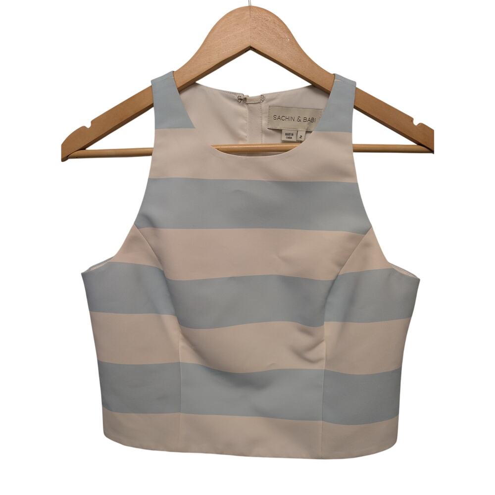 Sachin & Babi Lexi Sleeveless Crop Top Sailor Striped Preppy Nautical Zip Back
